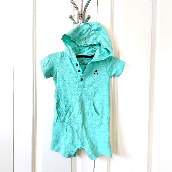 NWOT Mint/Aqua/Sea Green Hooded Romper size 18‎ months Carters - Picture 1 of 5